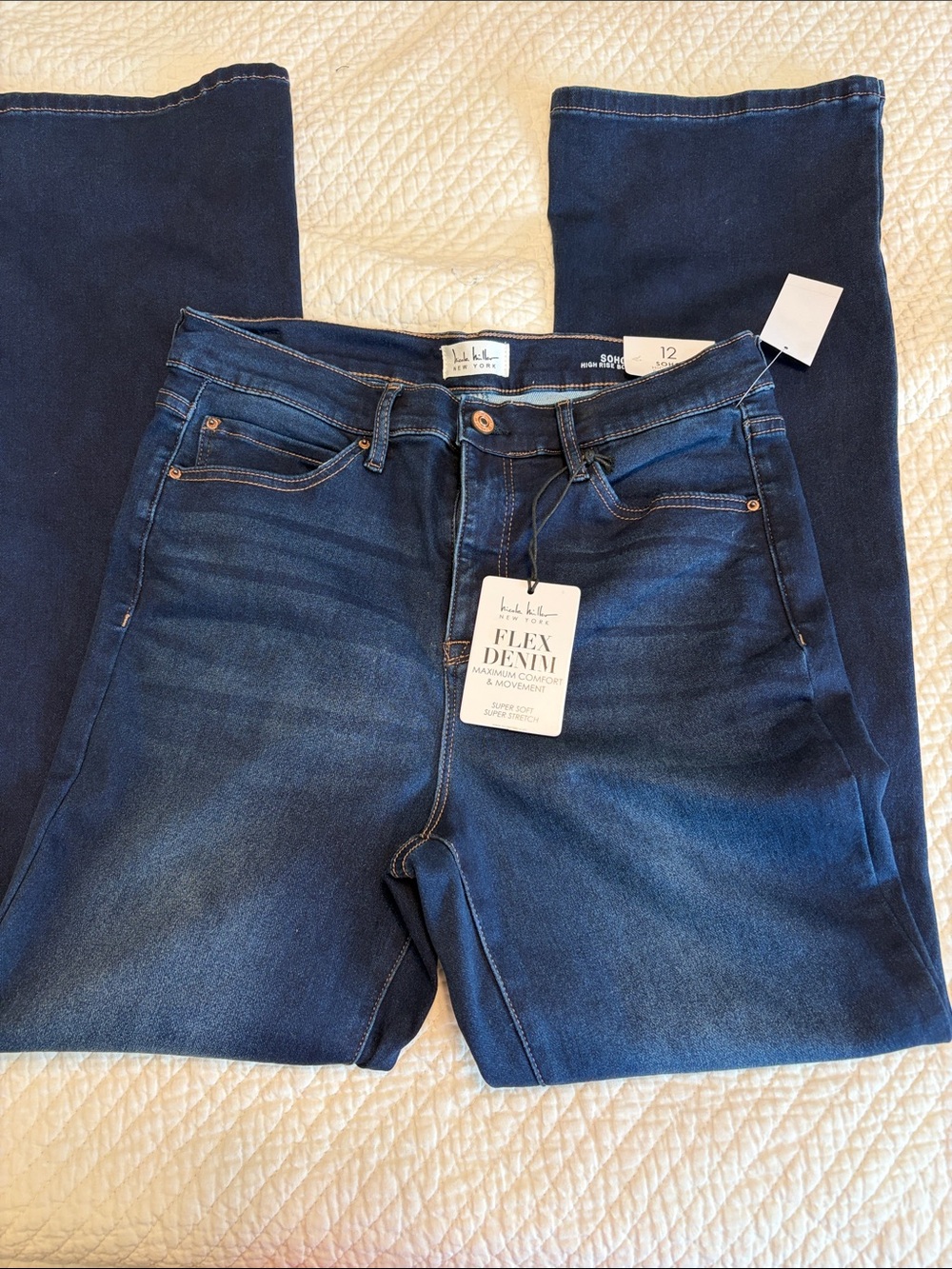 Nicole Miller SoHo Dark blue high rise  boot cut sz12   Flex denim Jeans NWT